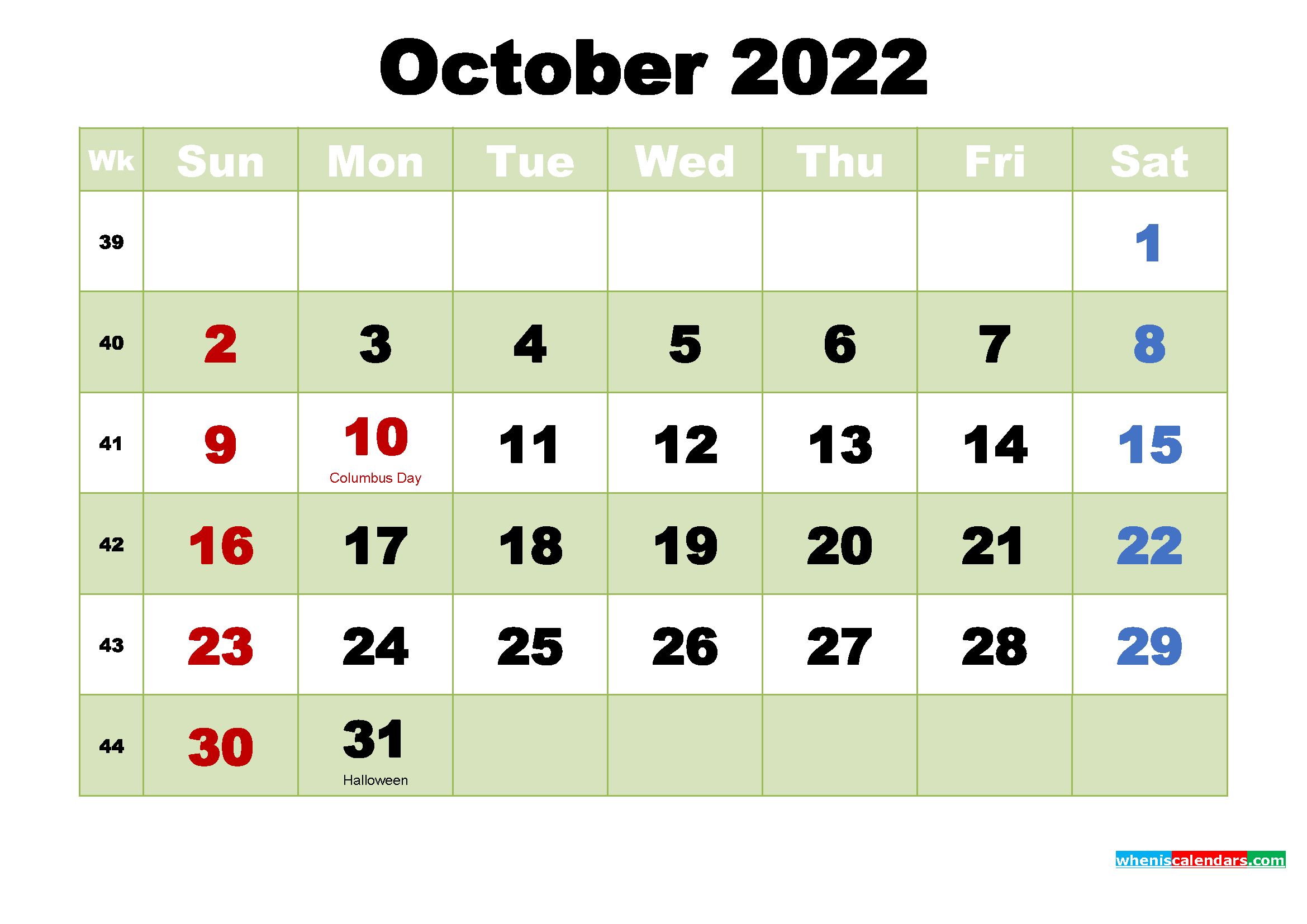 Free October 2022 Printable Calendar Template Word, PDF ...