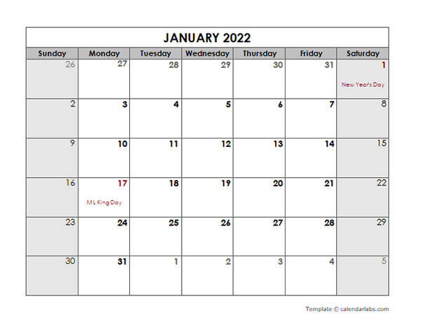 2022 Monthly Calendar with US Holidays - Free Printable ...