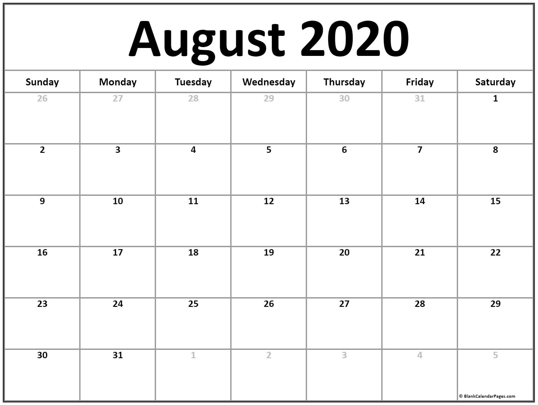 august 2020 calendar free printable monthly calendars