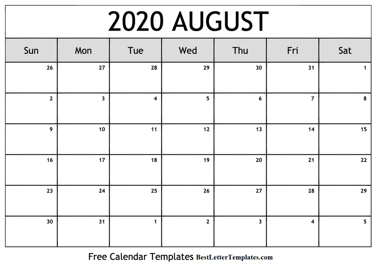 free printable blank august 2020 calendar pdf best
