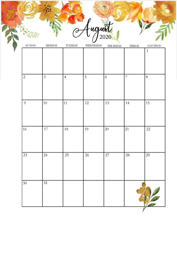 30 beautiful printable august 2020 calendars for free