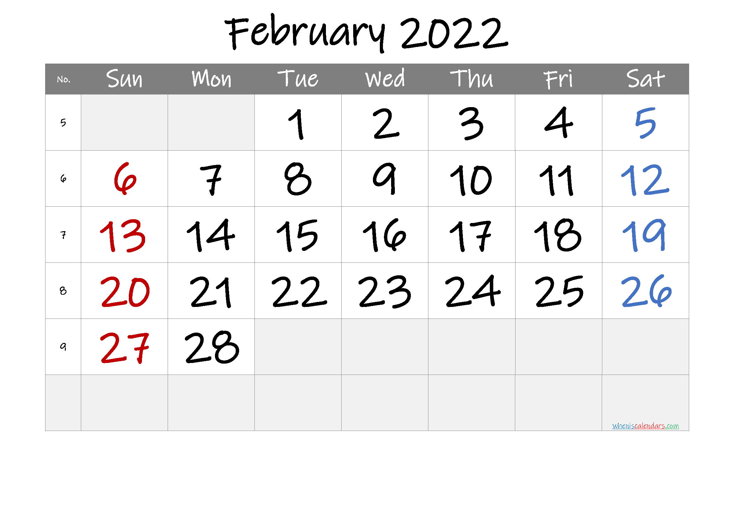 February 2022 Printable Calendar - 6 Templates - Free ...