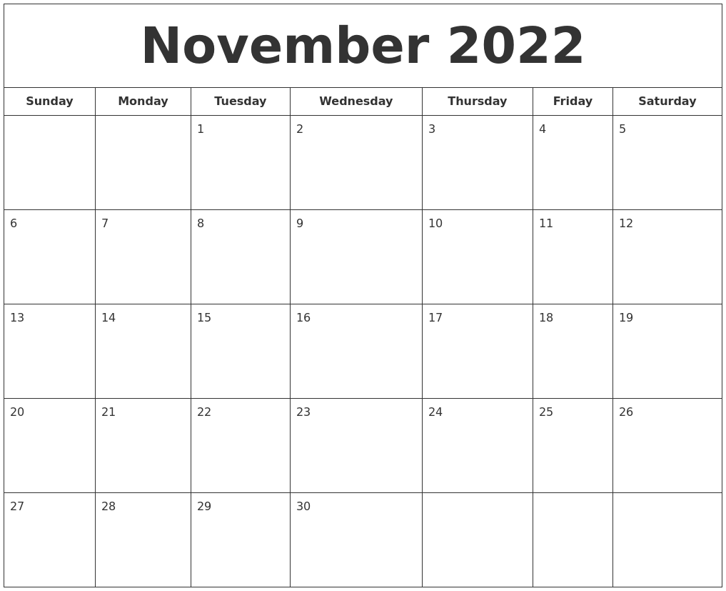 November 2022 Printable Calendar