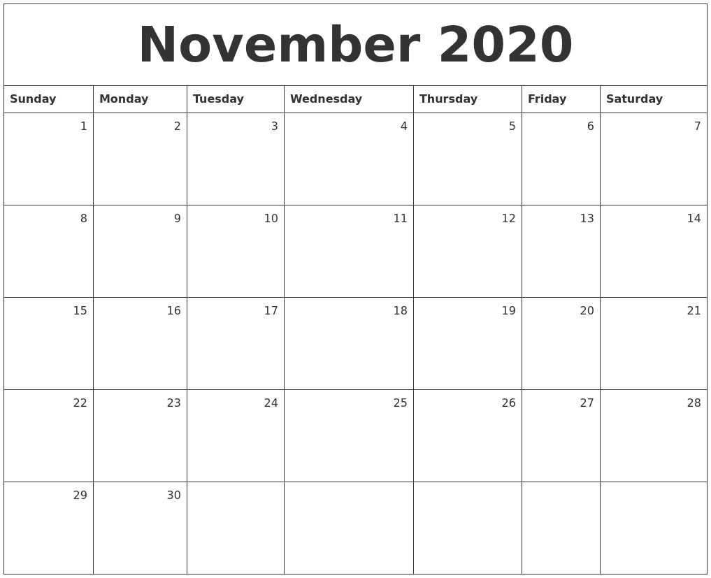 november 2020 monthly calendar