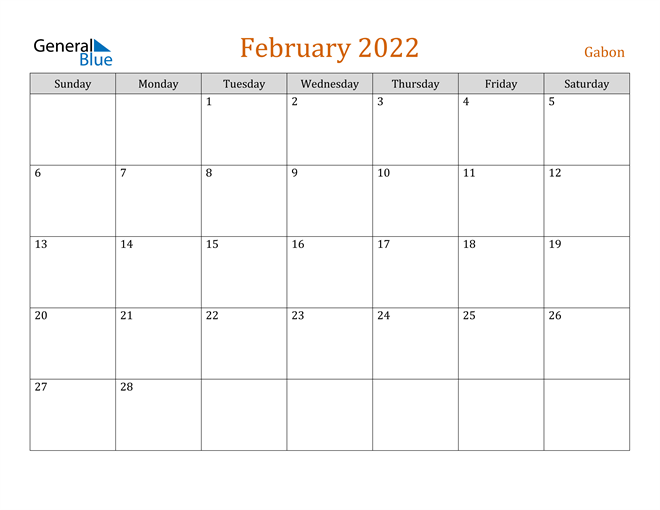 February 2022 Calendar - Gabon