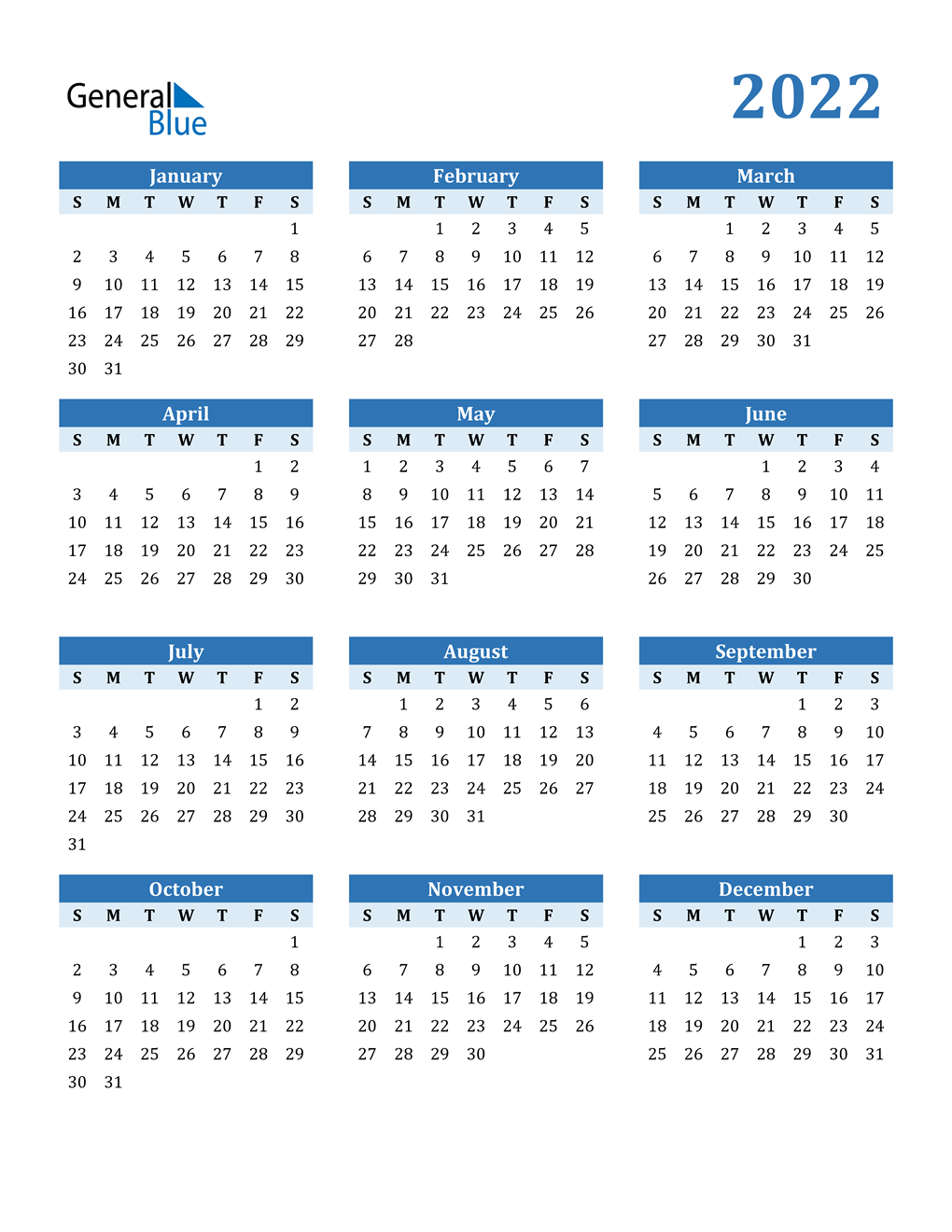 2022 Calendar (PDF, Word, Excel)