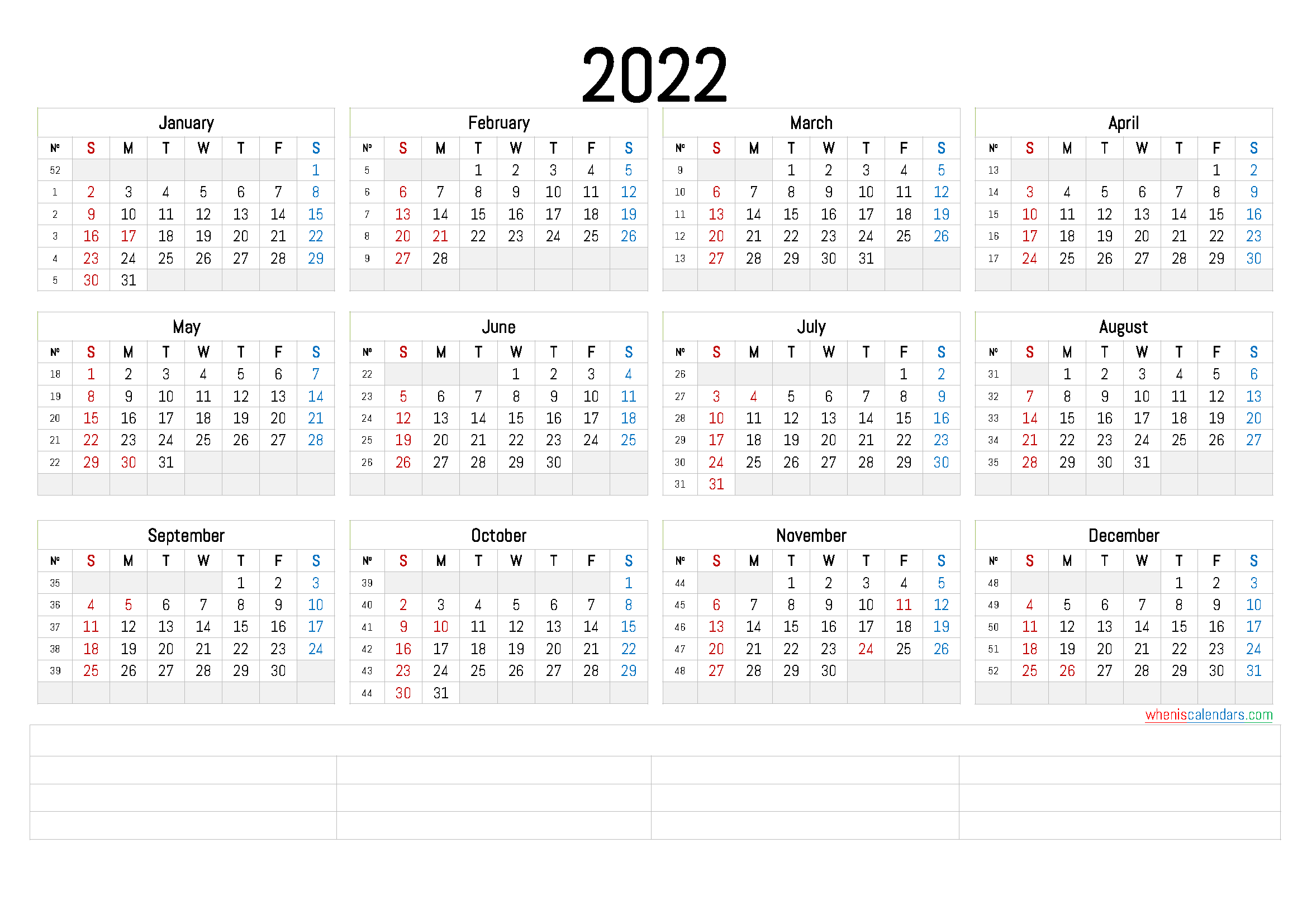 2022 Annual Calendar Printable (6 Templates) - Free ...