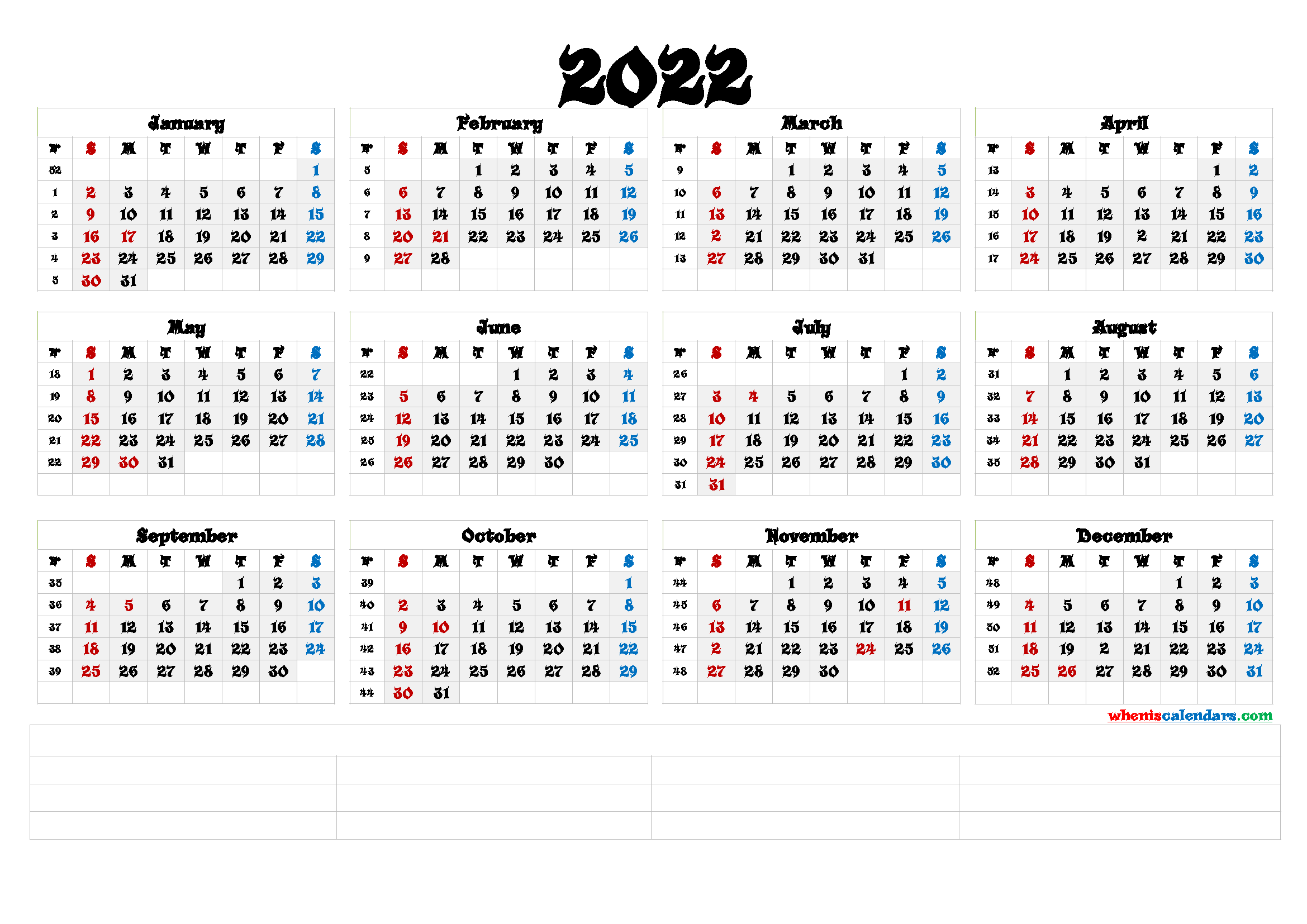 2022 Free Yearly Calendar Template Word (6 Templates ...
