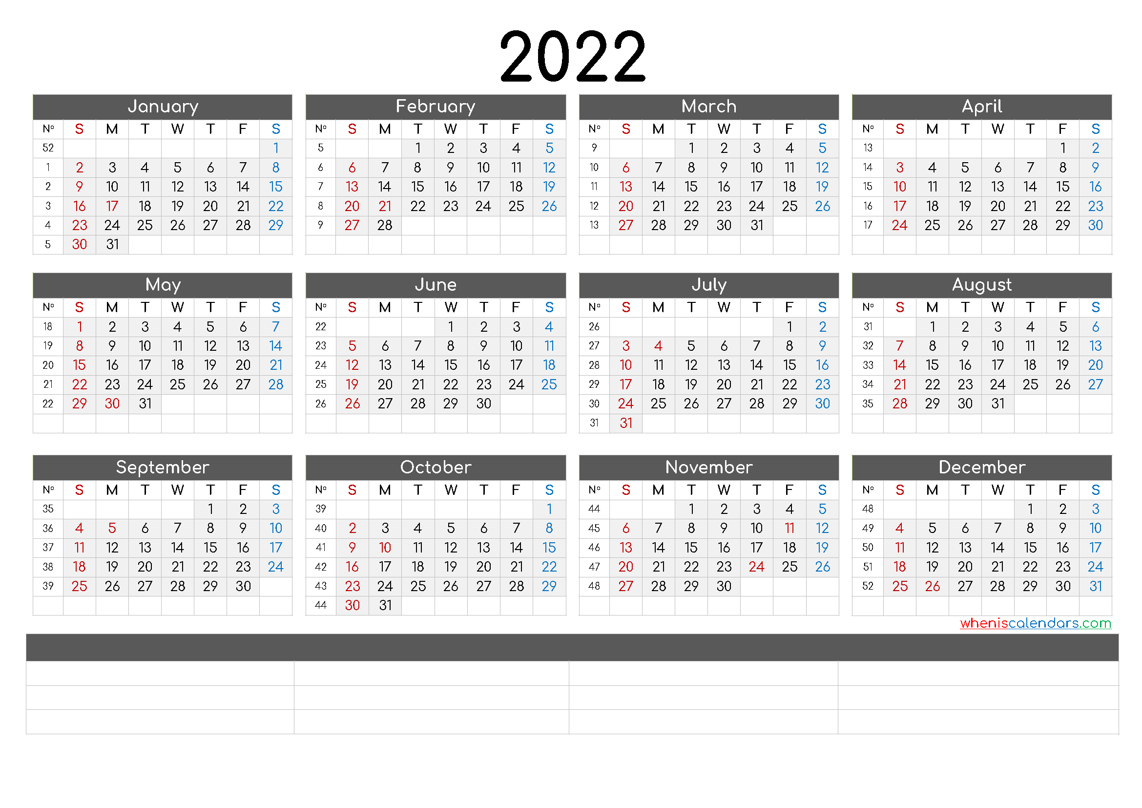 Printable 2022 Calendar by Month - CalendraEX.com