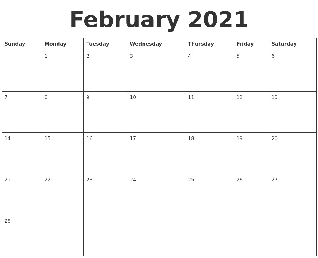 february 2021 blank calendar template