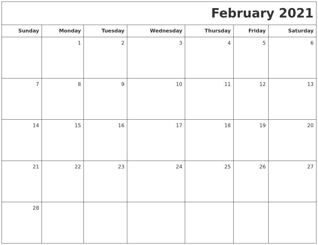 february 2021 printable blank calendar