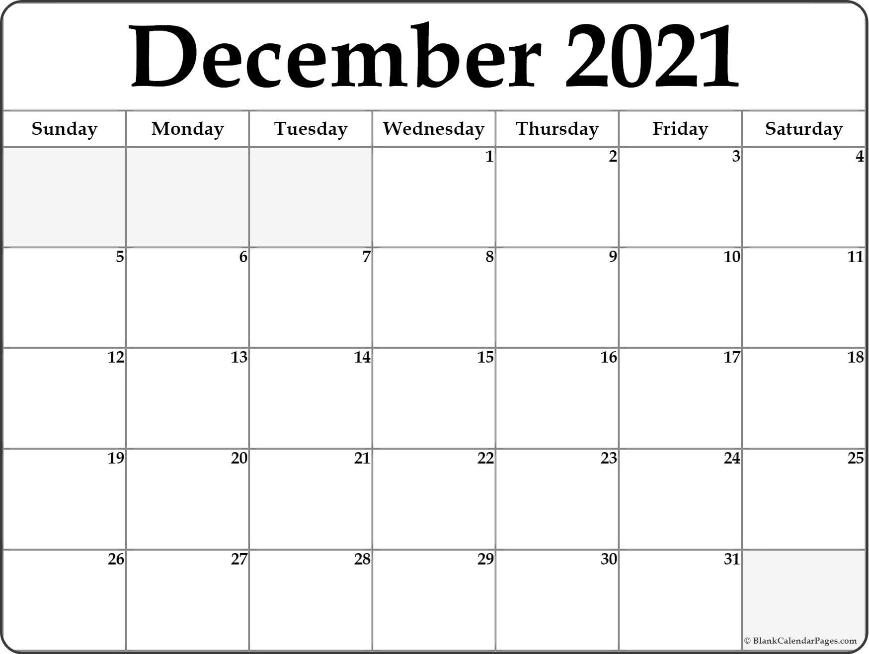 december 2021 blank calendar templates