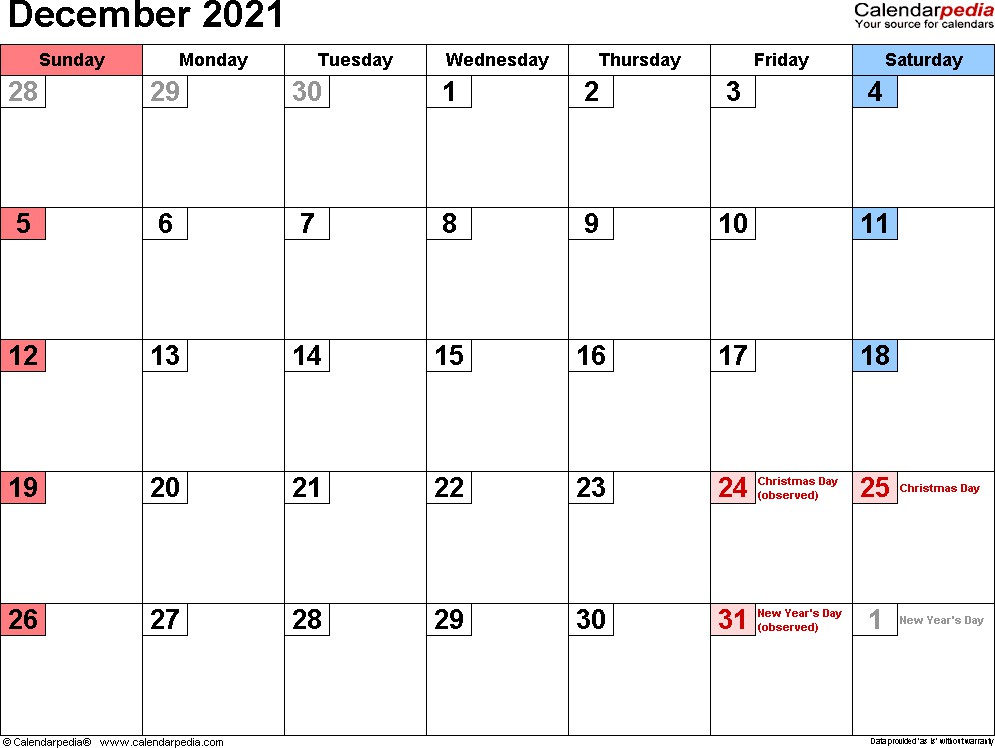 december 2021 calendars for word excel pdf