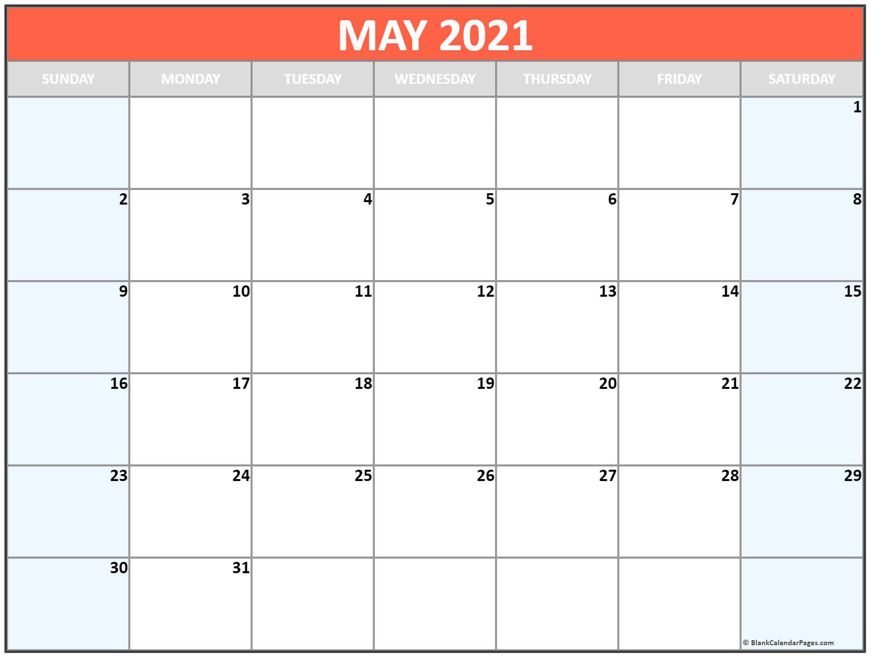 may 2021 blank calendar templates