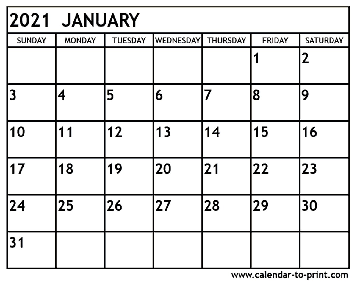 january 2021 calendar printable