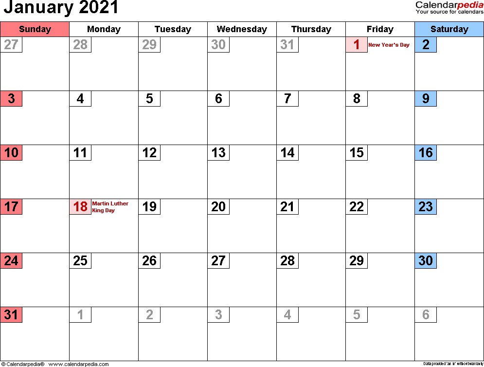 january 2021 calendar templates for word excel and pdf