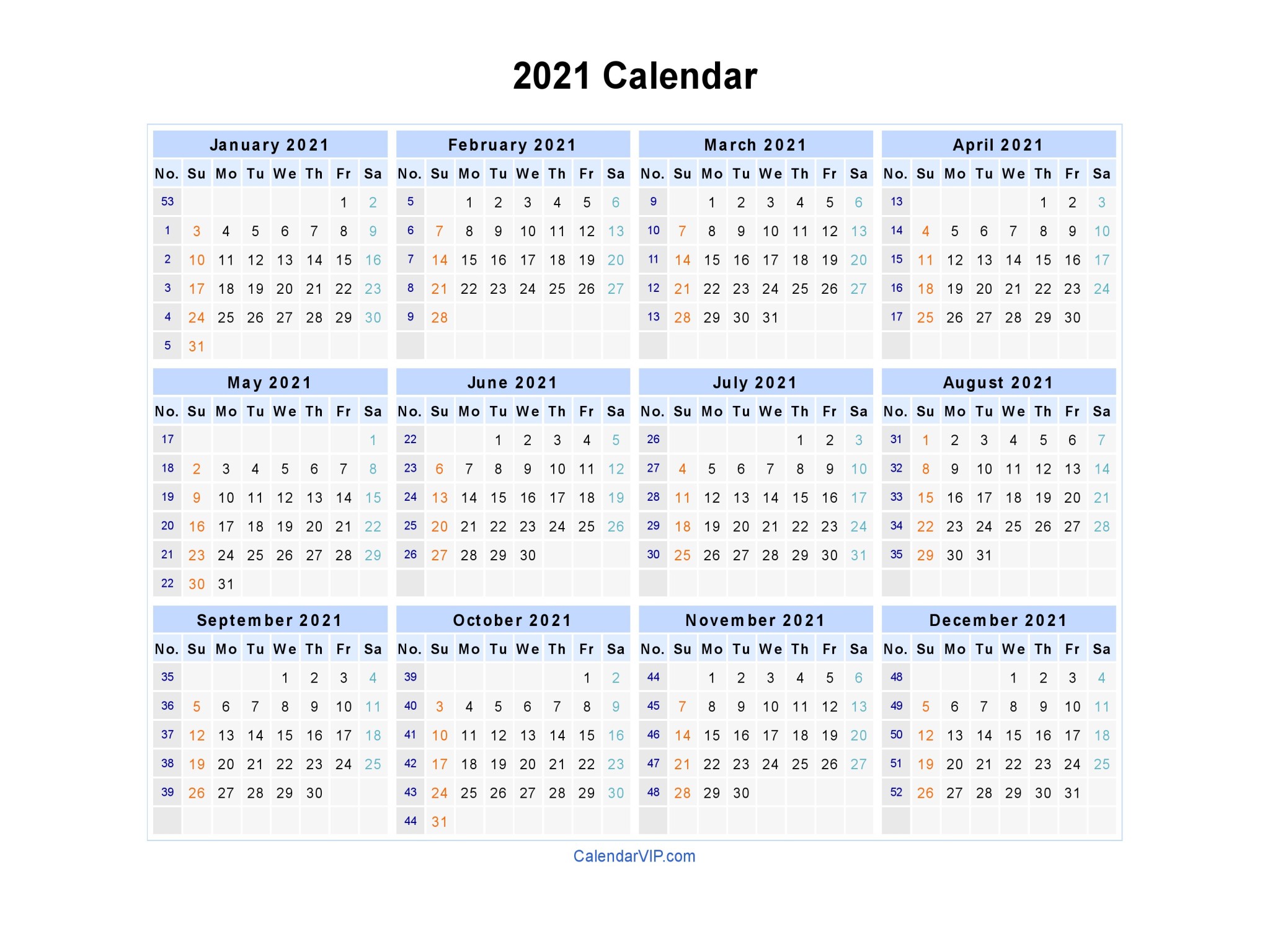 2021 calendar blank printable calendar template in pdf