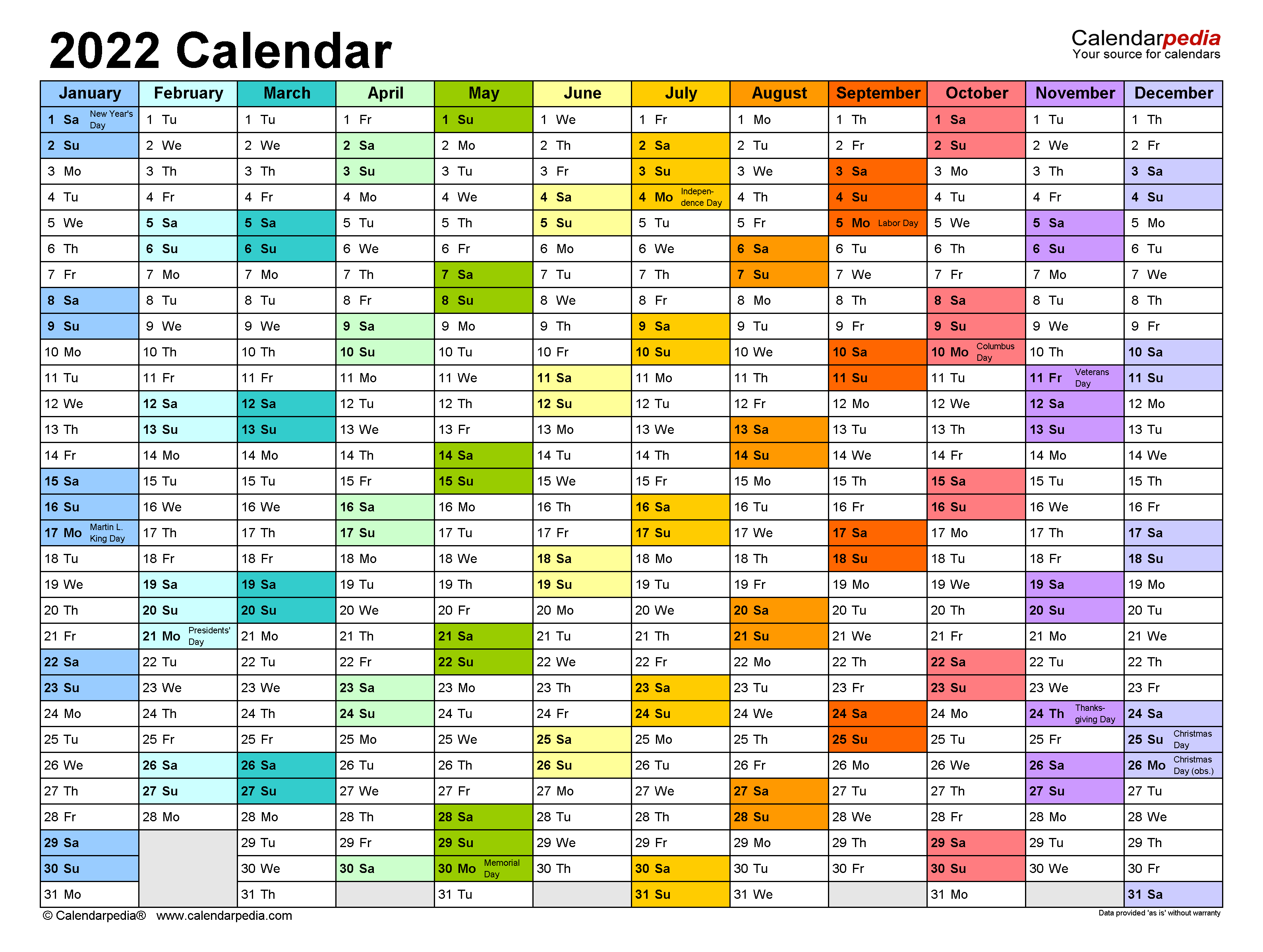 2022 Calendar - Free Printable Templates