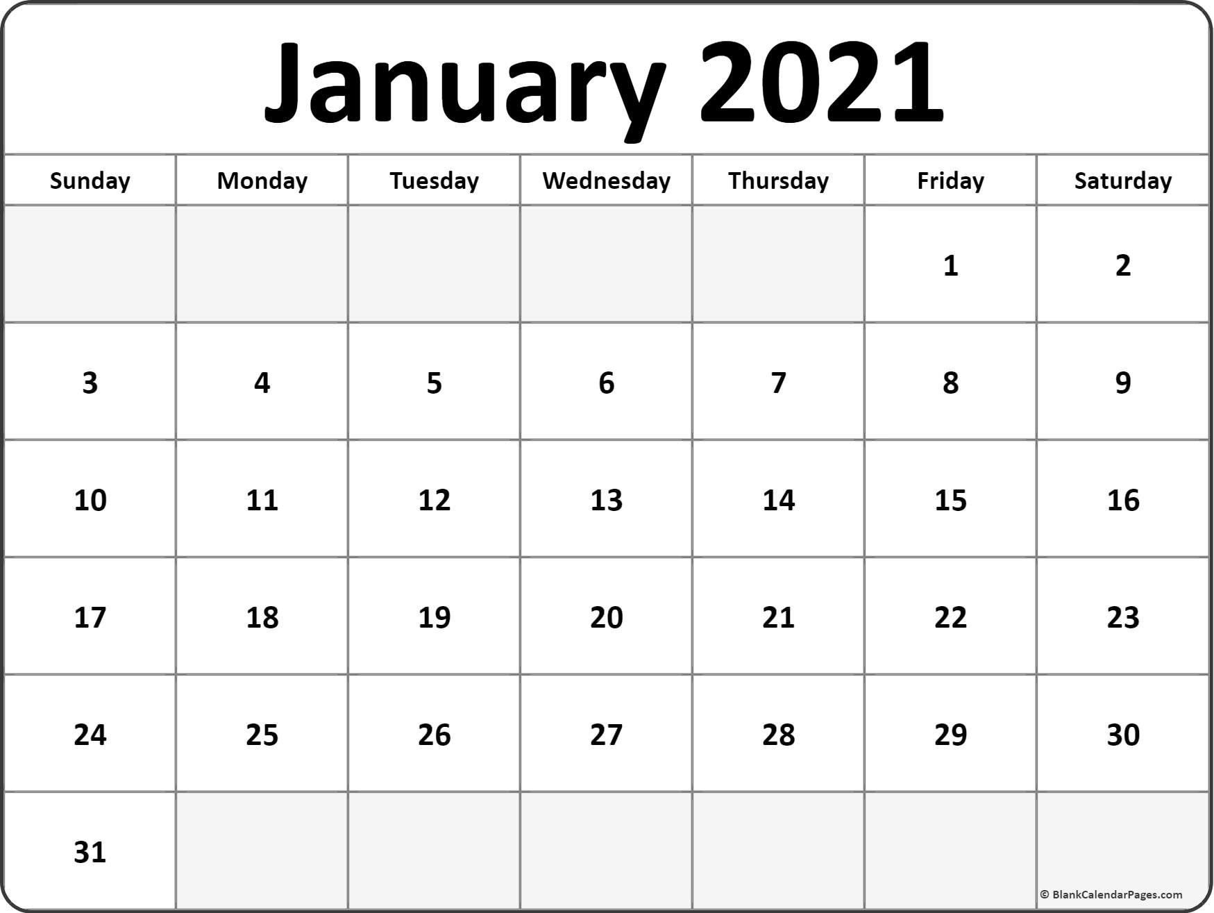 january 2021 blank calendar collection