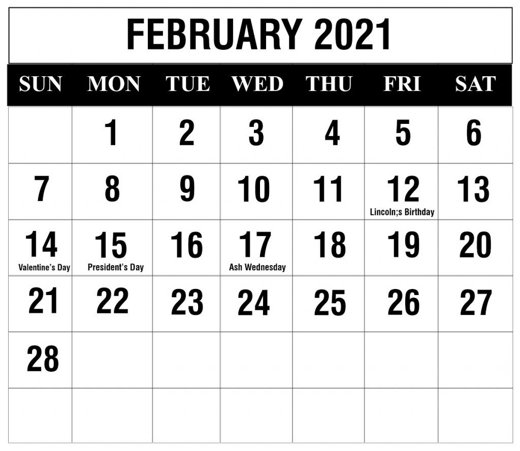 free february 2021 printable calendar template in pdf