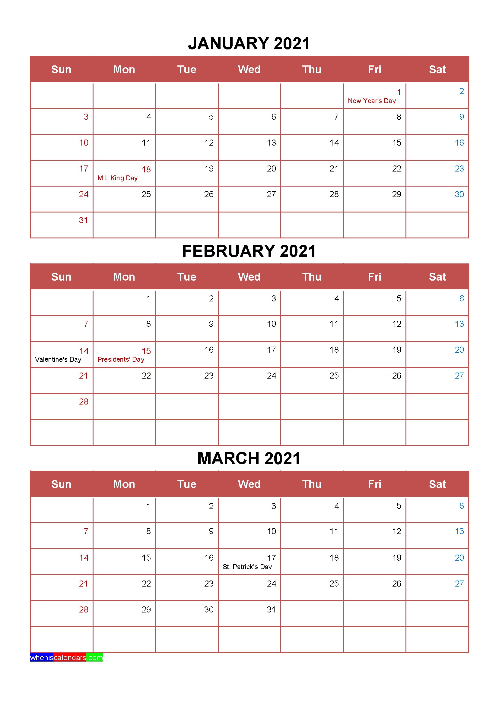 printable january february march 2021 calendar template