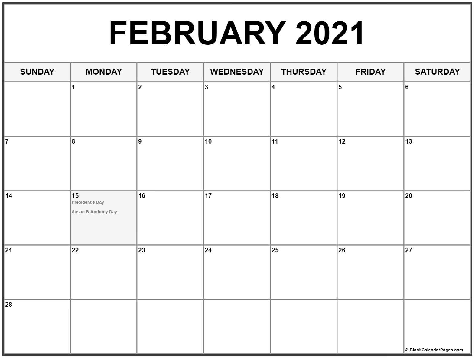 collection of february 2021 calendars with holidays