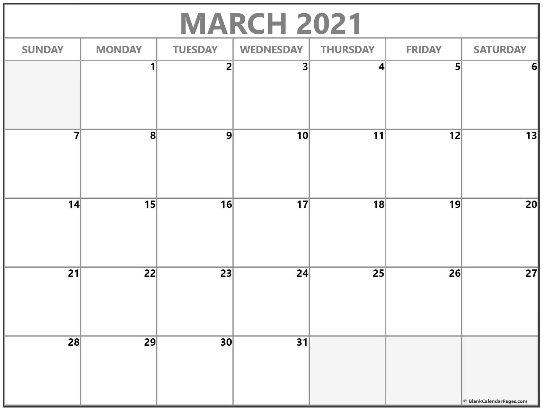march 2021 calendar free printable monthly calendars