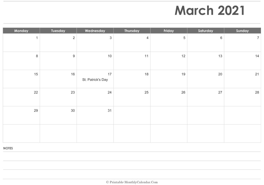 march 2021 calendar printable with holidays