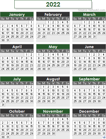 2022 Calendar Templates and Images