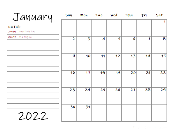 Printable 2022 Monthly Calendar Templates - CalendarLabs