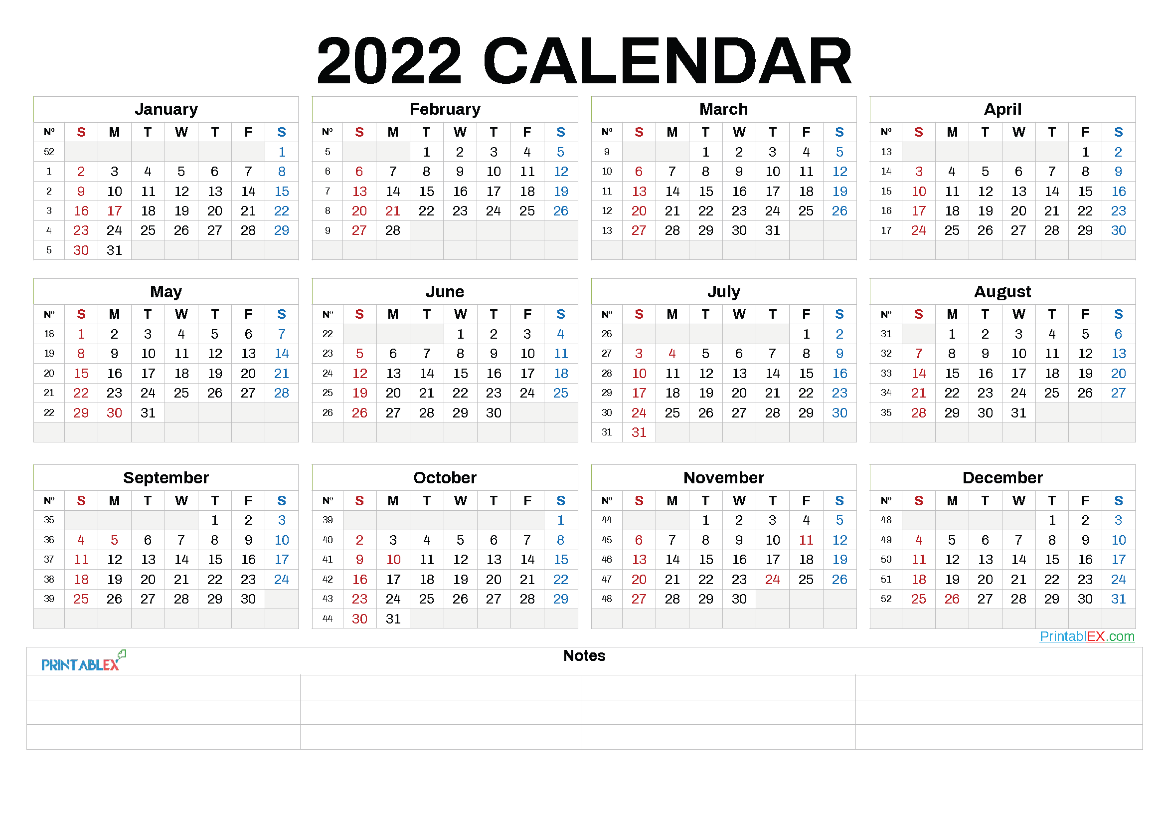 Printable 2022 Calendar by Year - 6 Templates - Free ...