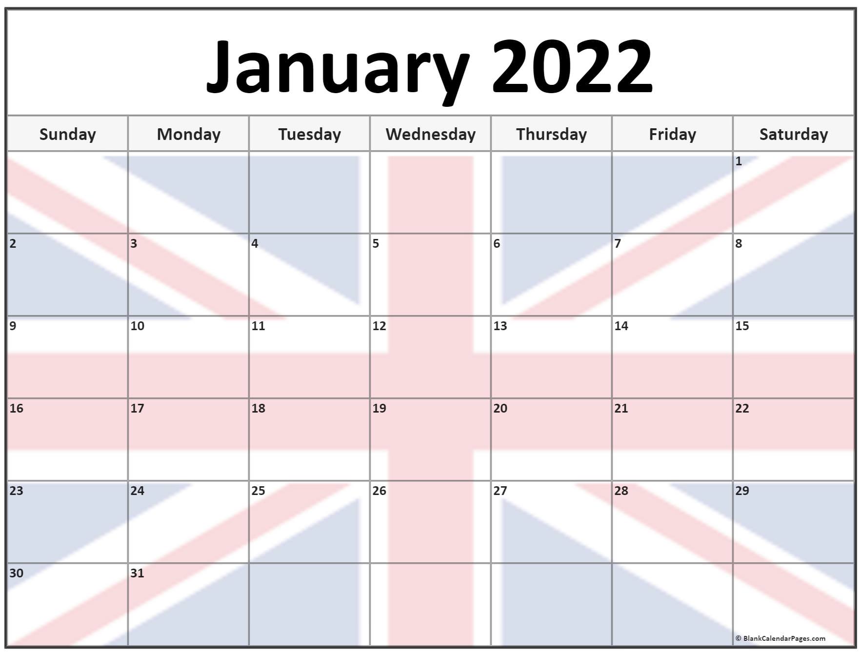 Collection of January 2022 photo calendars with image filters.
