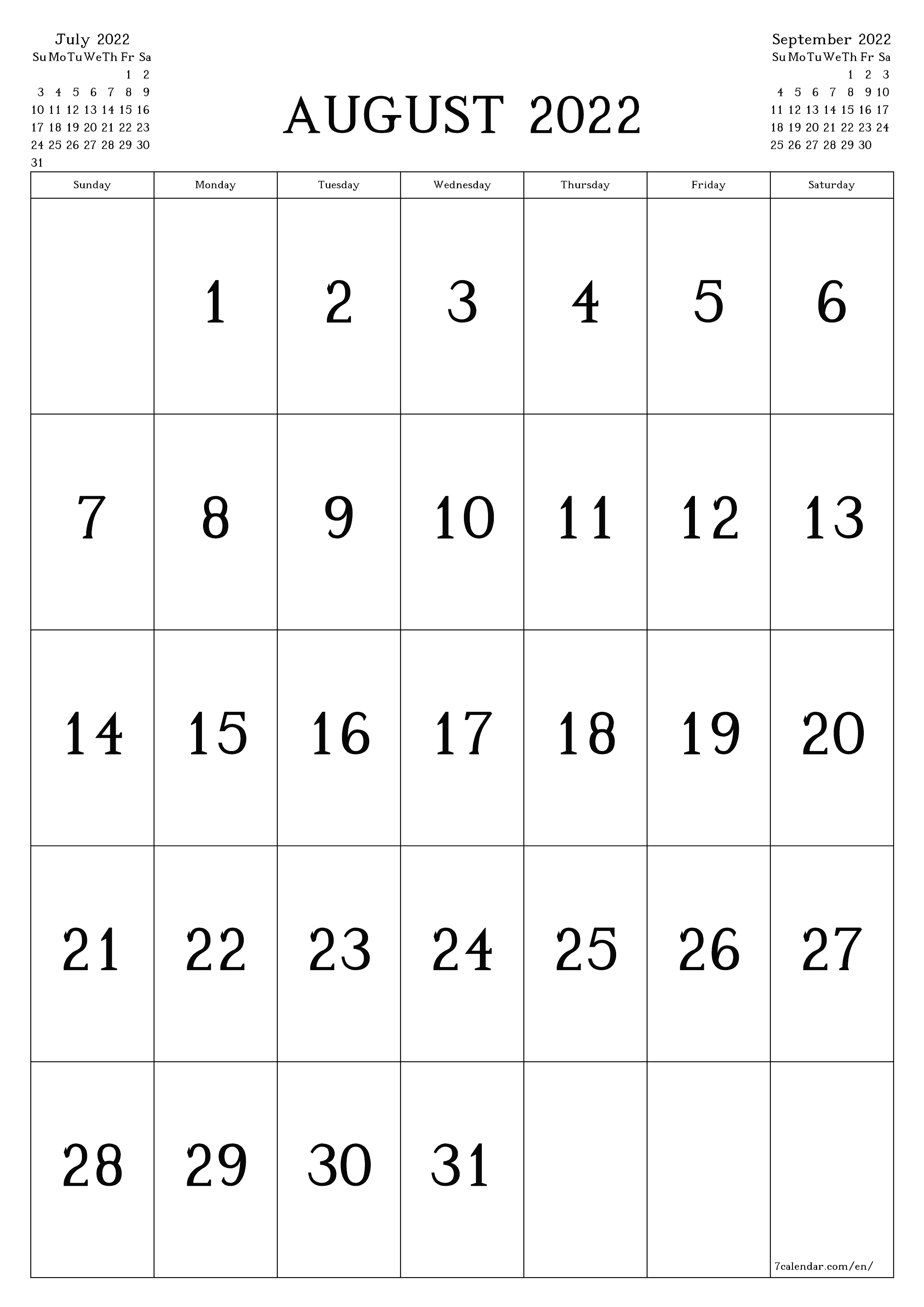 Free printable blank monthly calendar and planner for ...
