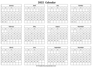 Printable Monthly Calendar 2022