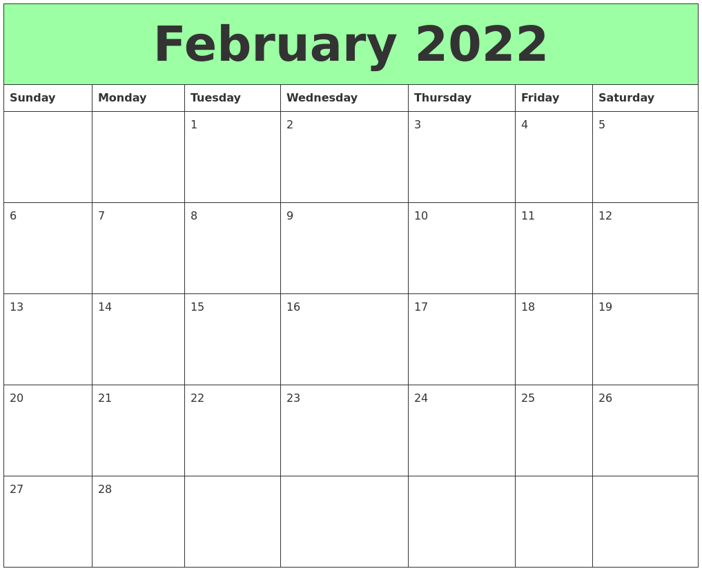 February 2022 Printable Calendars