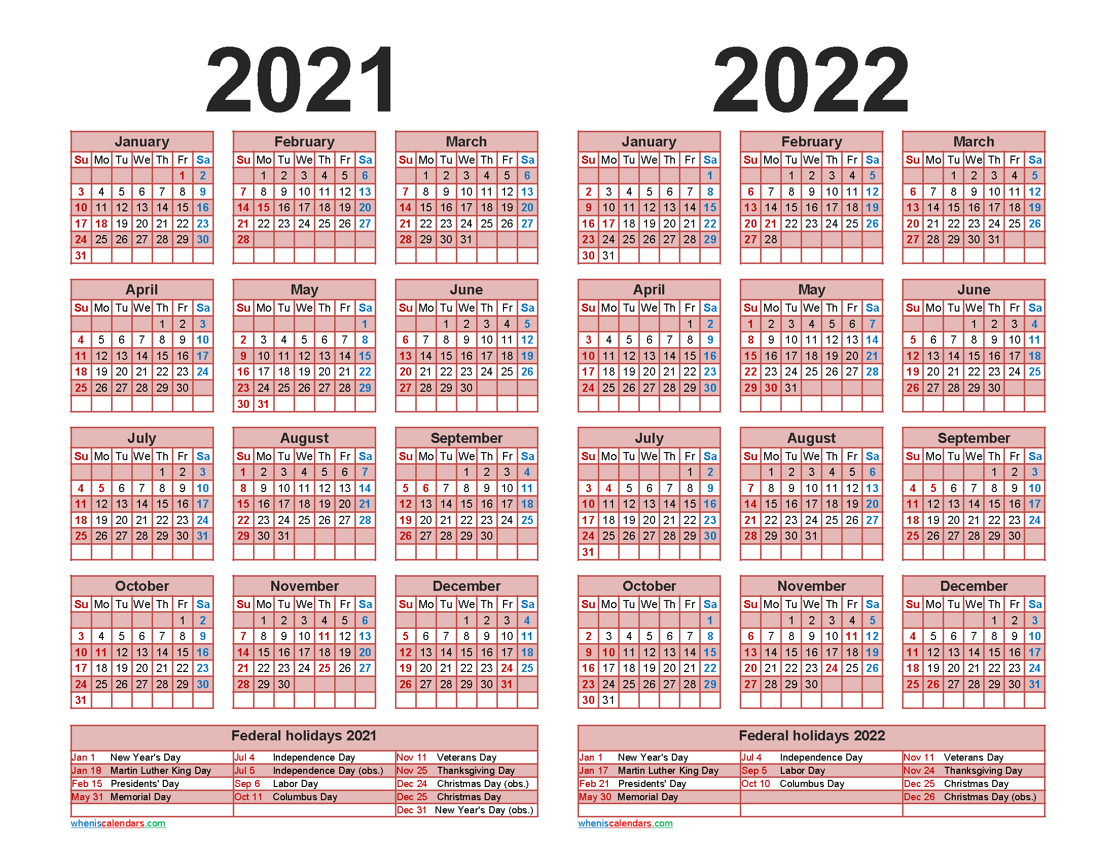Free 2021 2022 Calendar Printable with Holidays | Free ...