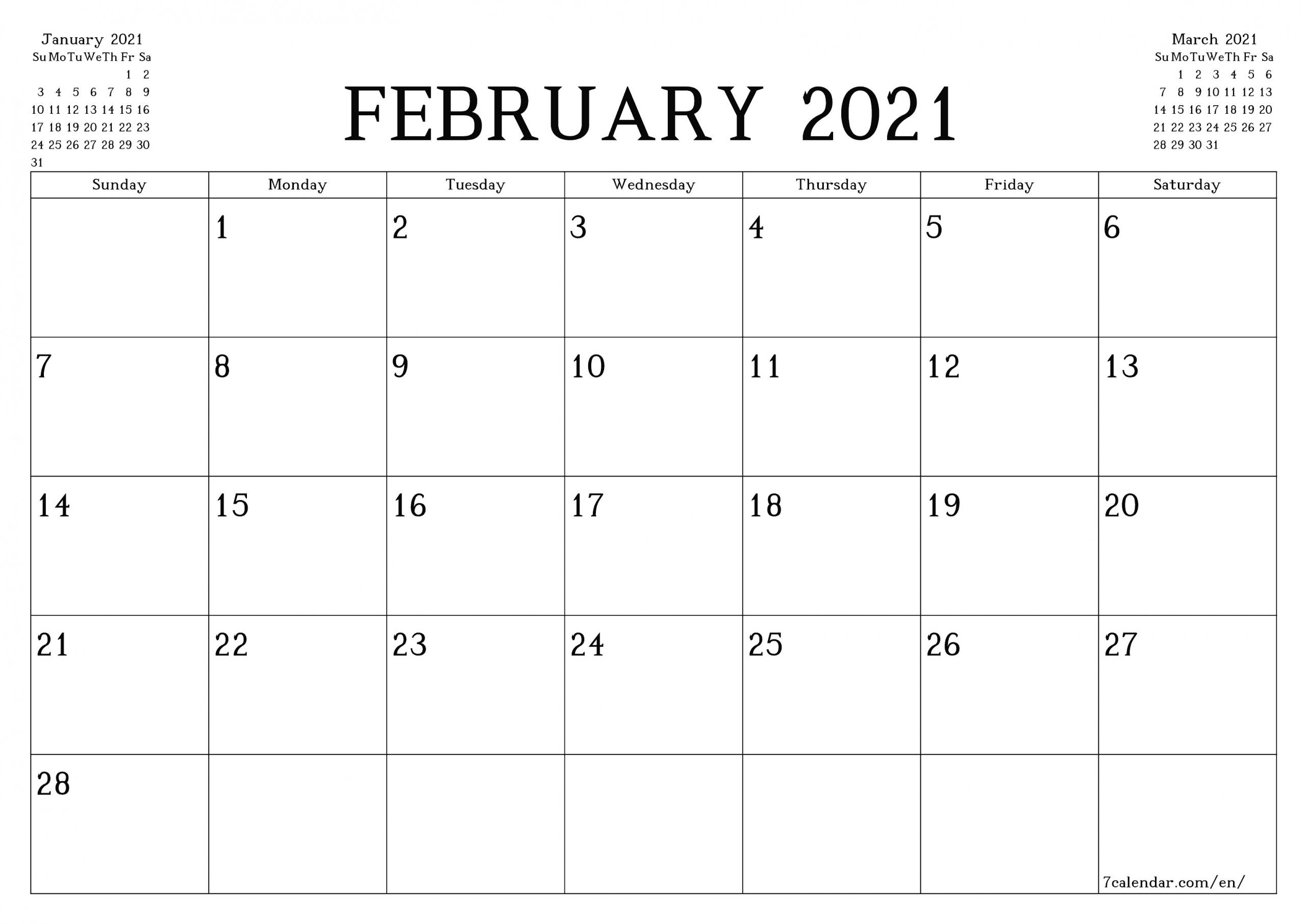 blank february 2021 calendar printable january 2021