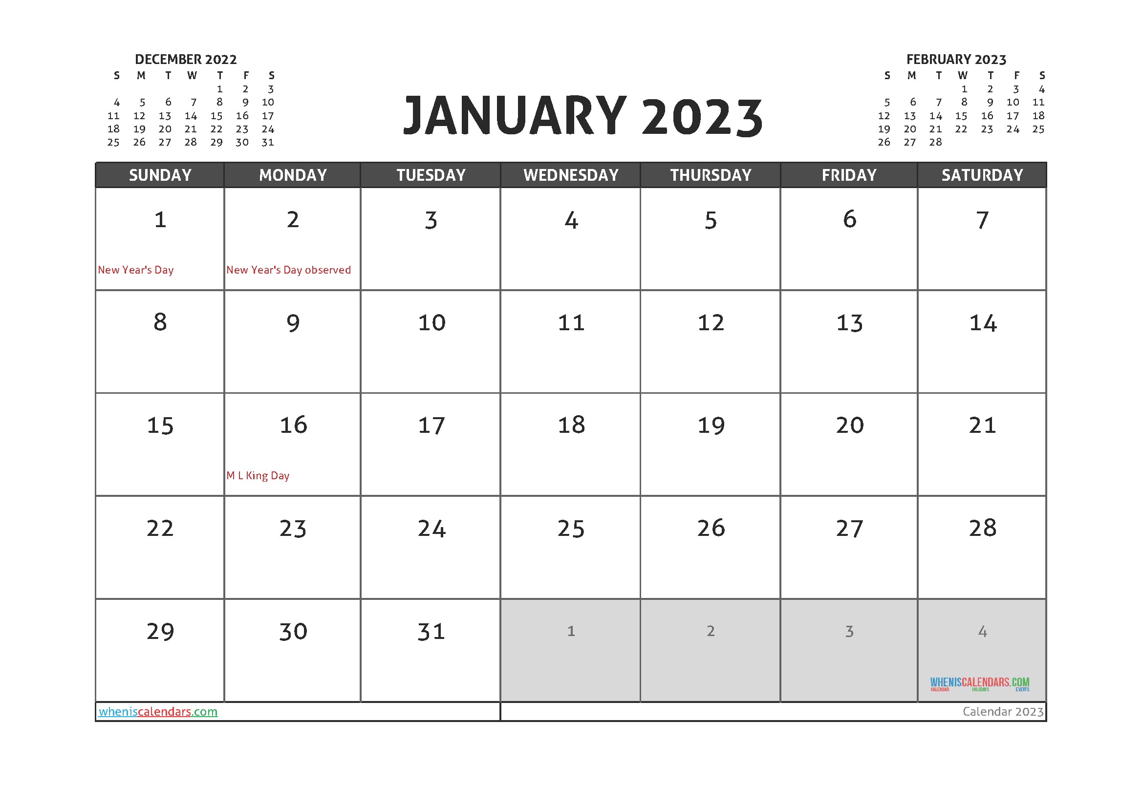 free printable january 2023 calendar 12 templates in 2020
