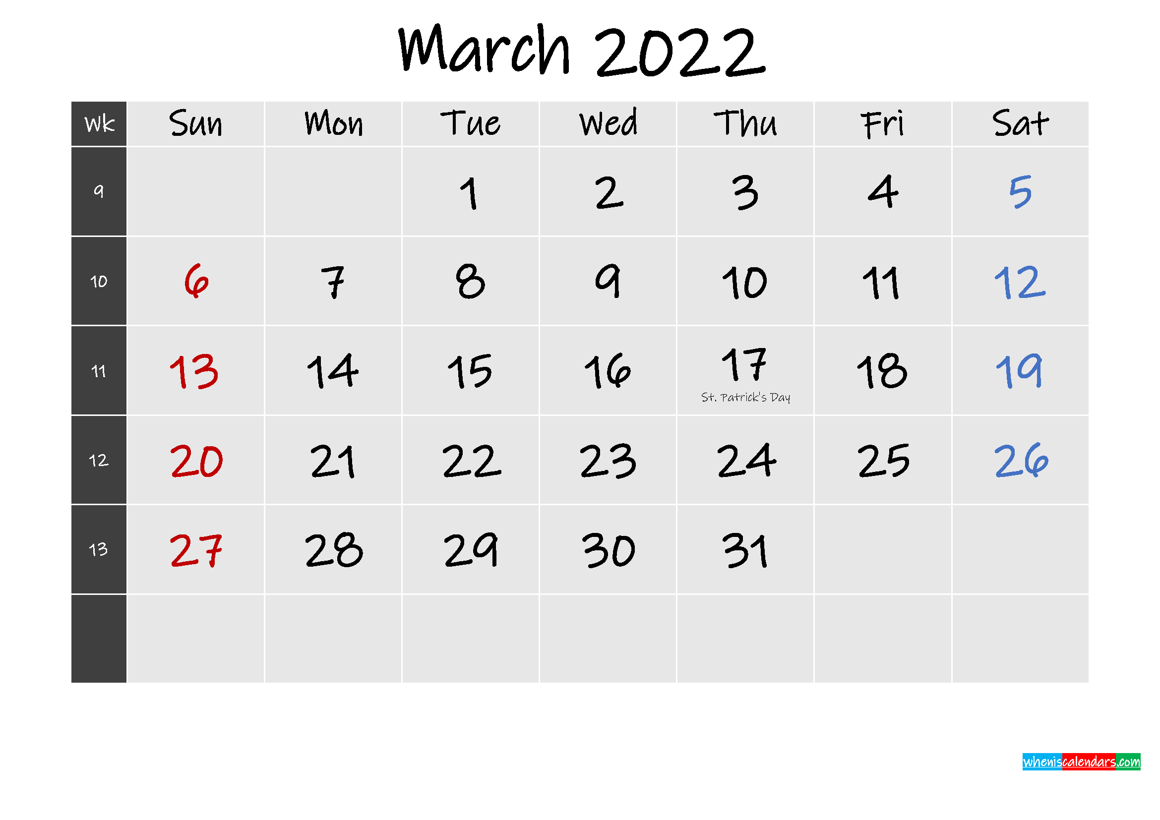 Printable March 2022 Calendar Word - Template No.ink22m255 ...