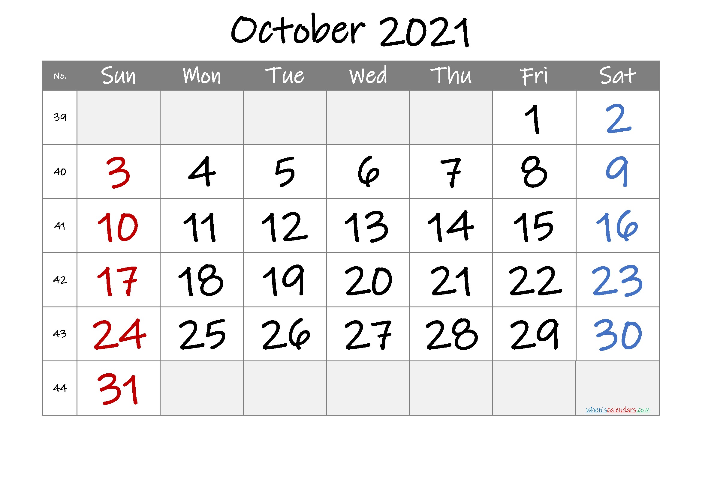 Printable October 2021 Calendar [Free Premium]