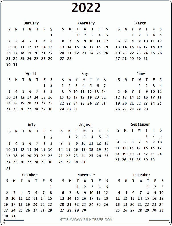 2022 Calendar - printable week calendar