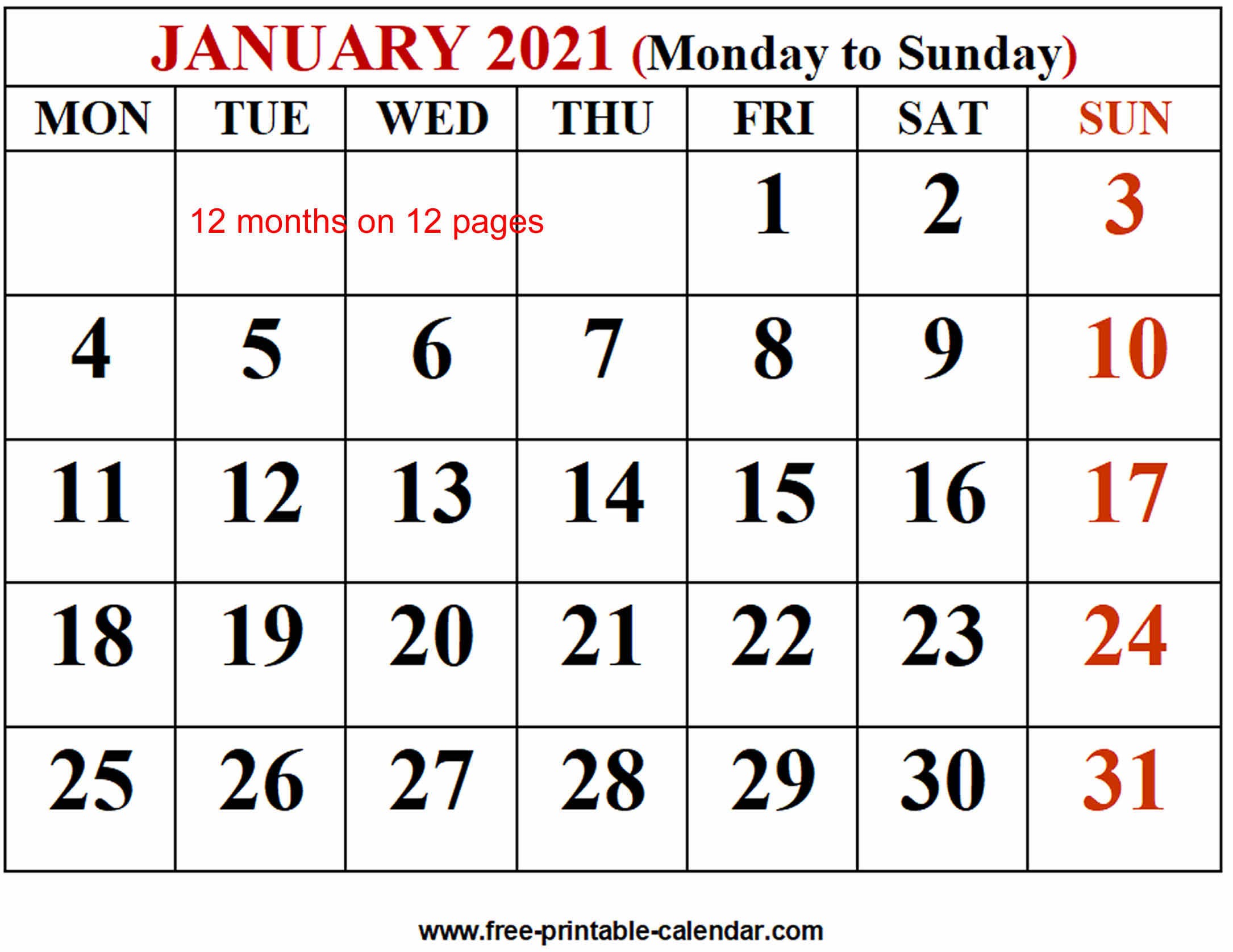 2021 Calendar Template Free printable calendar