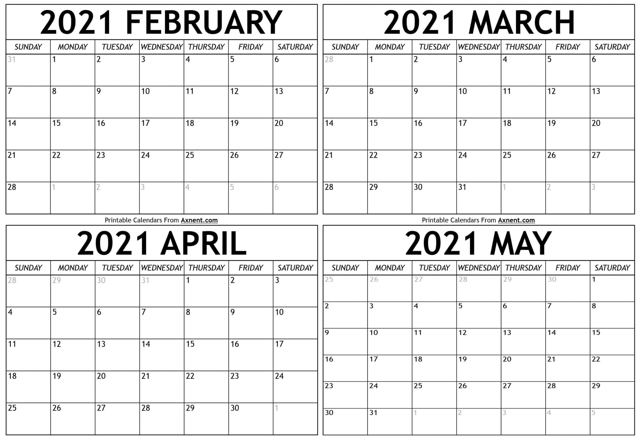 February To May 2021 Calendar Templates Time Management