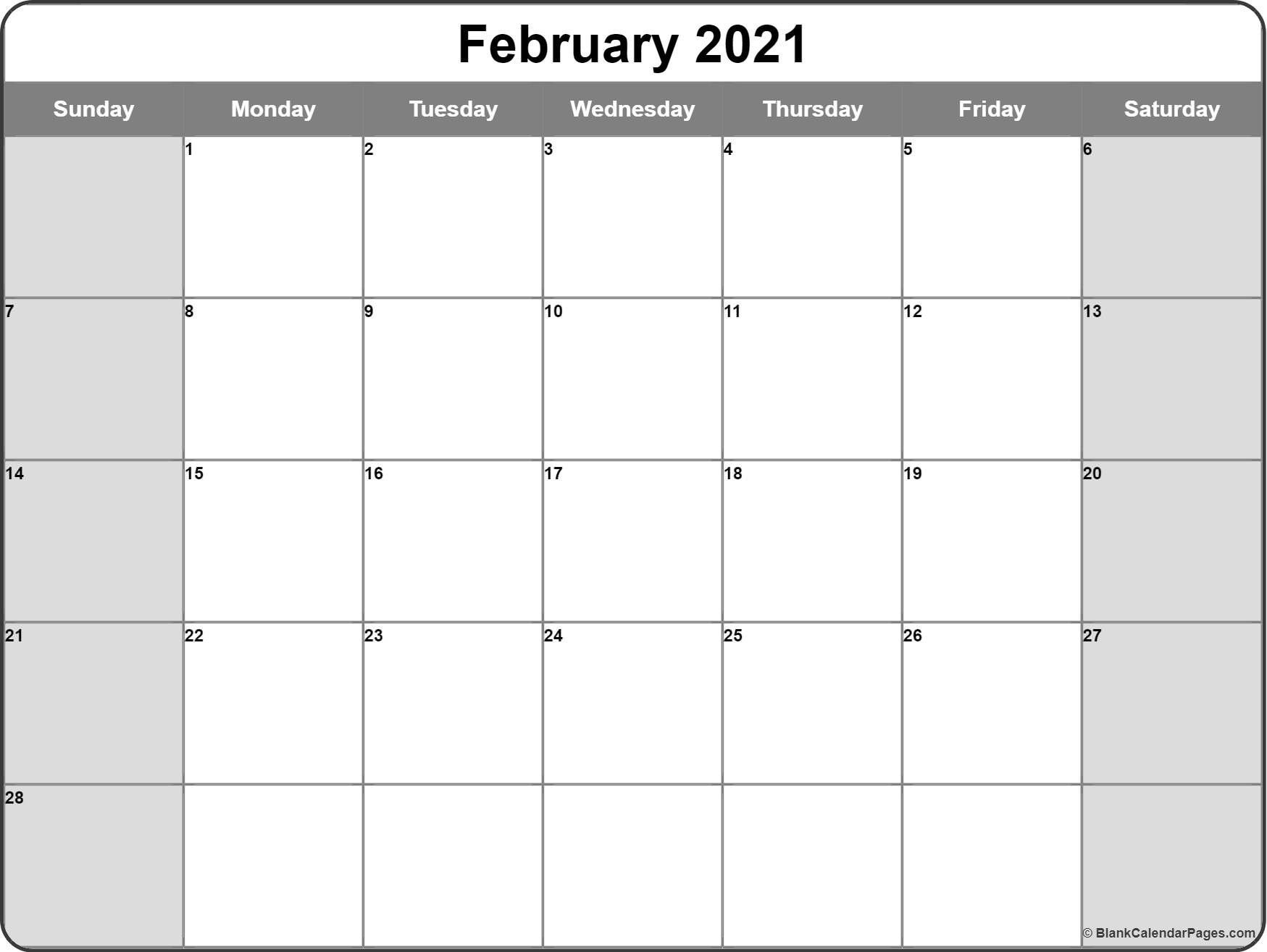 Blank February 2021 Calendar Page