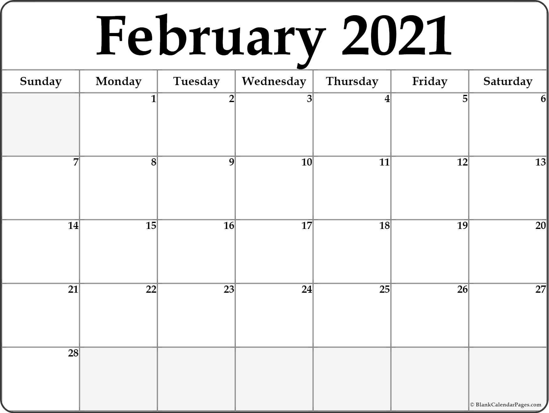 Calendar 2021 January February Blank