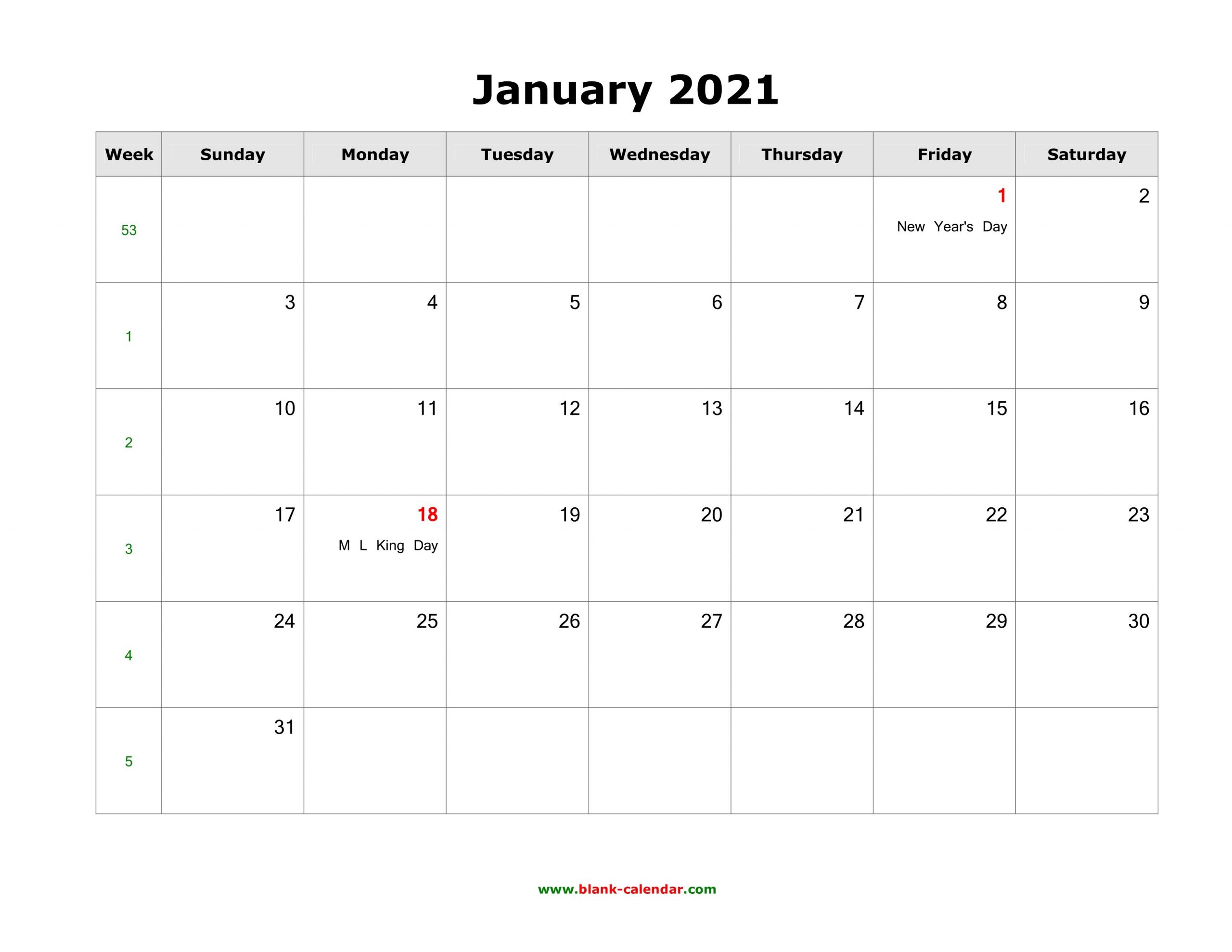 Download Blank Calendar 2021 with US Holidays 12 pages one