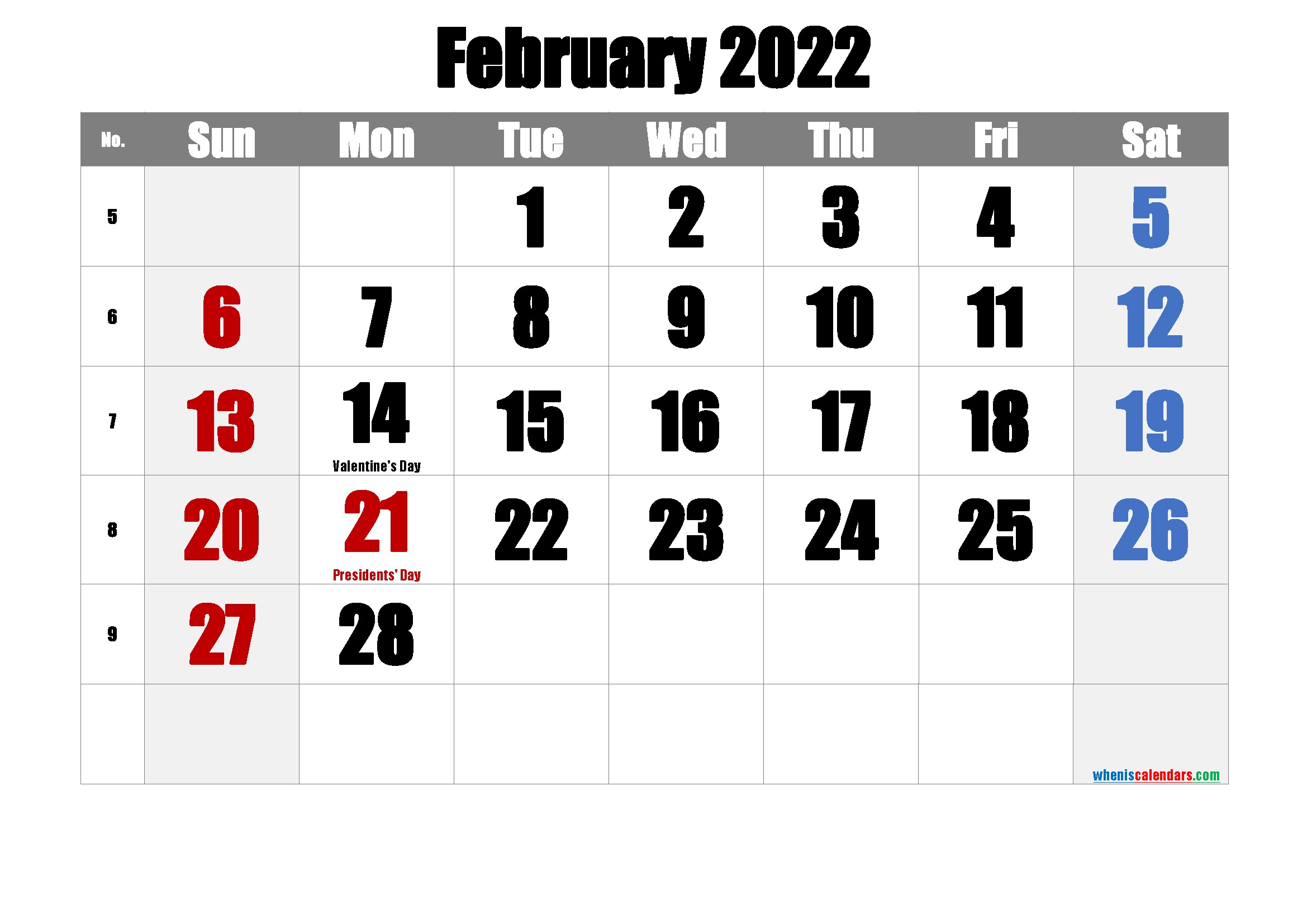 free printable february 2022 calendar pdf and png in 2020