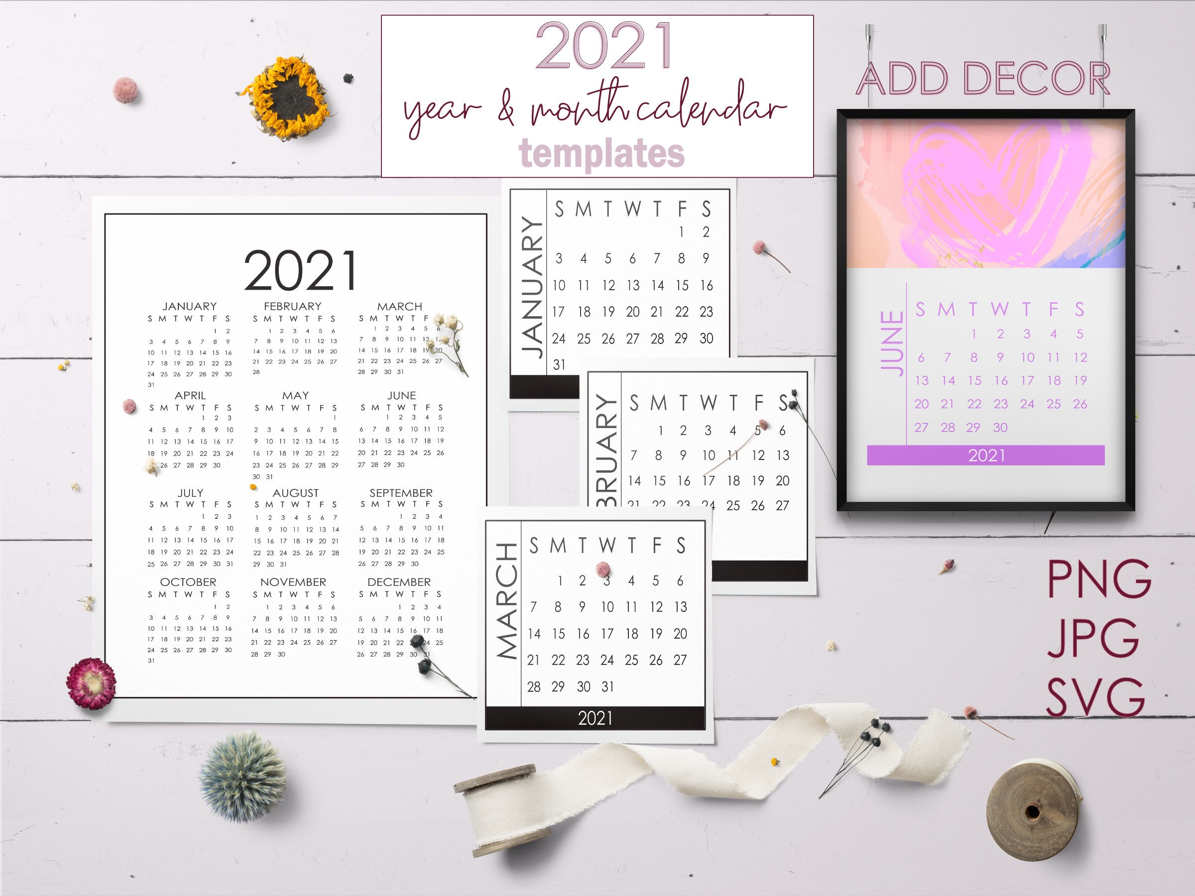 2021 calendar templates minimalist