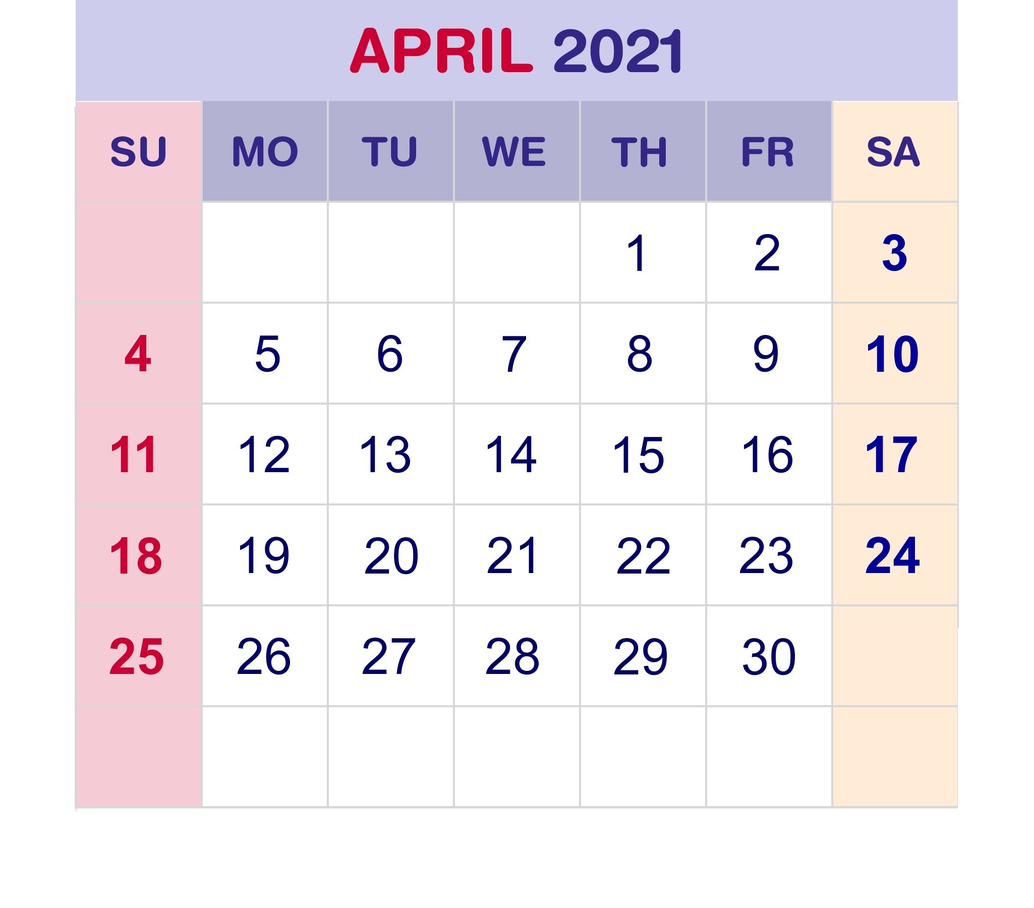Free April 2021 Printable Calendar Template [PDF]