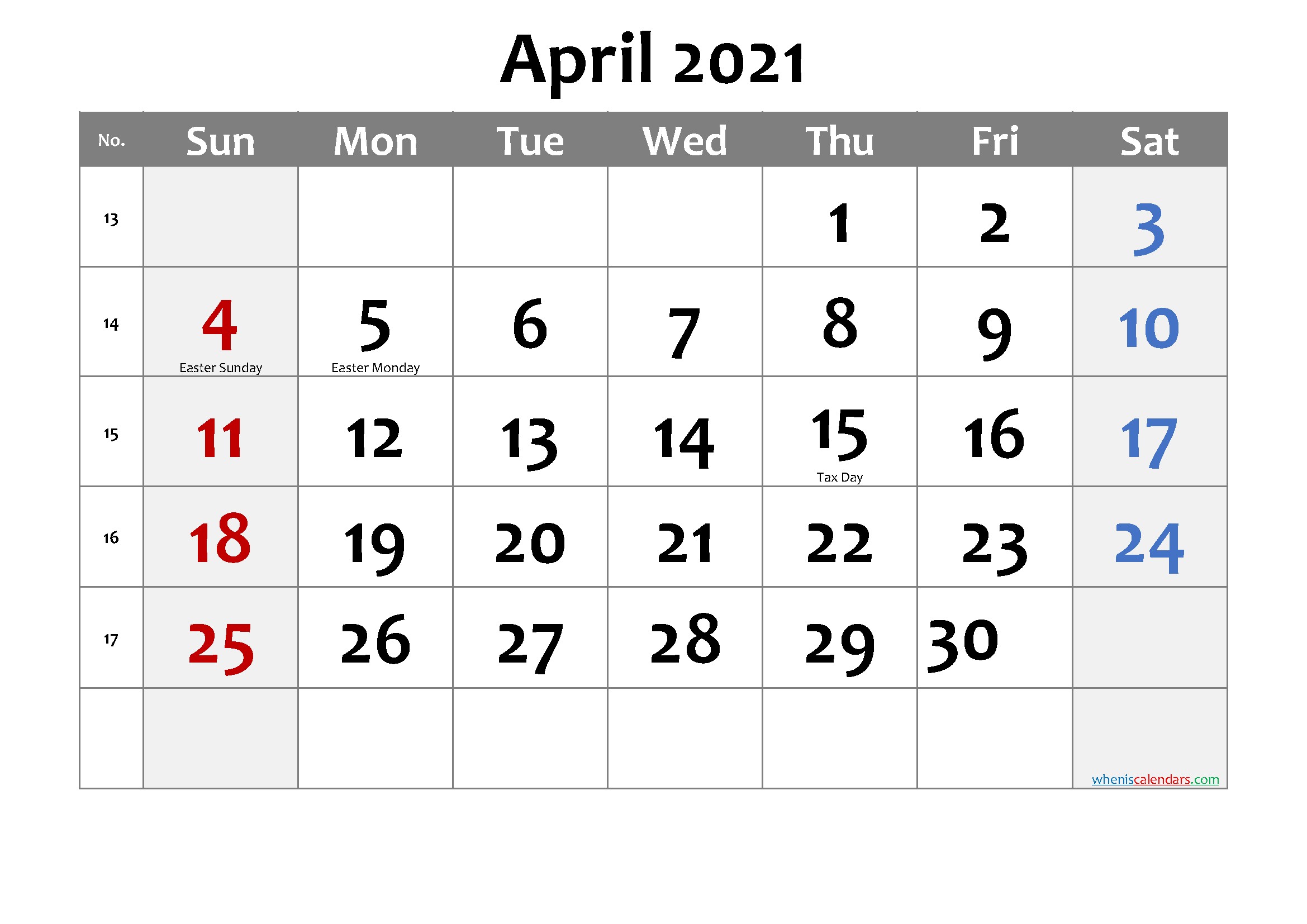 Free Printable April 2021 Calendar PDF